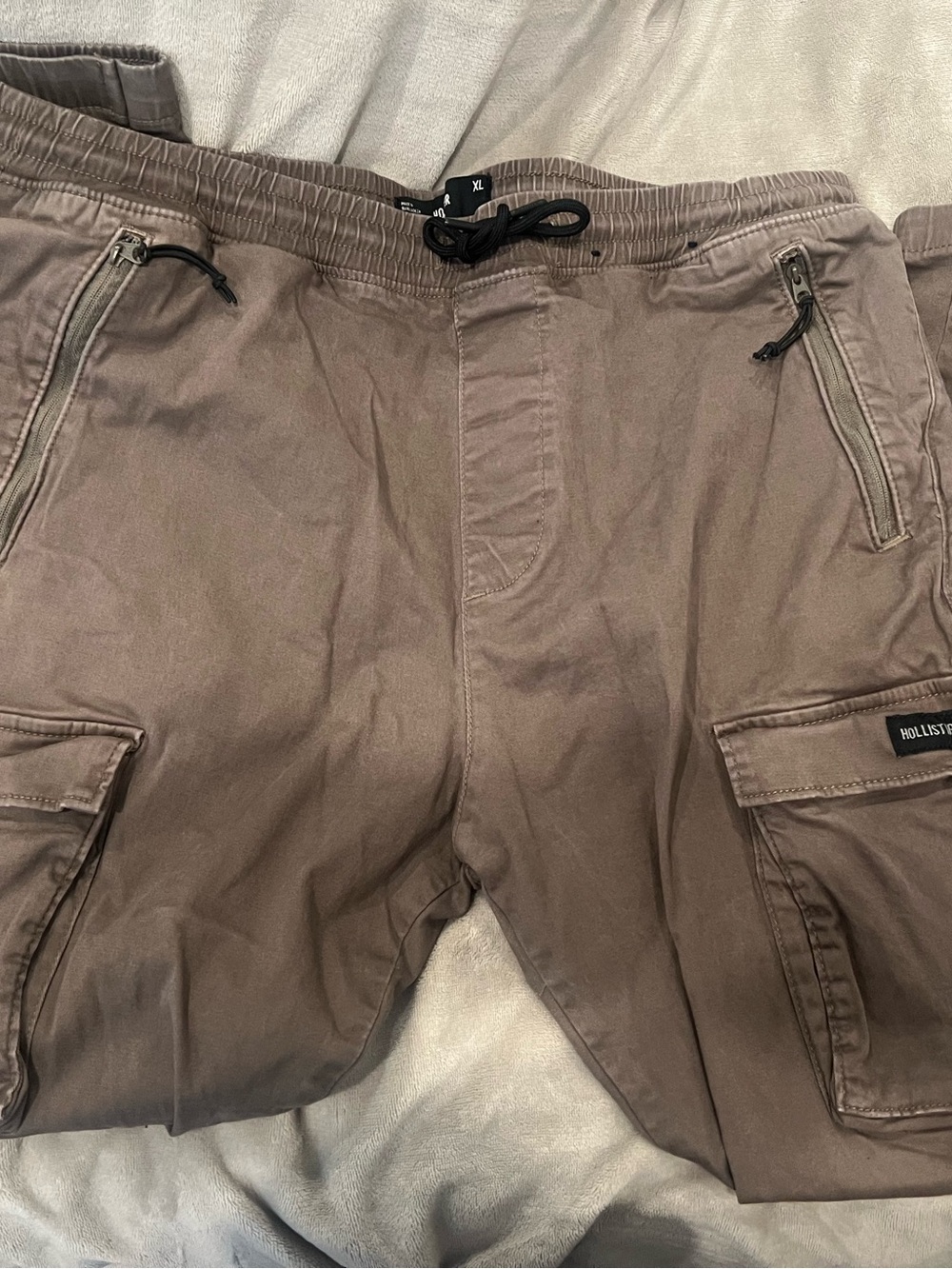 Hollister Men's Taupe Cargo Joggers with Zip Pockets